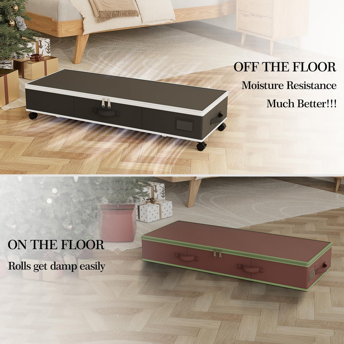 GoMaihe Wrapping Paper Storage with Wheels: Fits 41" Under-bed Gift Wrap Organizer & Container for Christmas Ribbon Accessories | Pockets & Adjustable Dividers | Easy Pull-out | Heavy-duty | Black