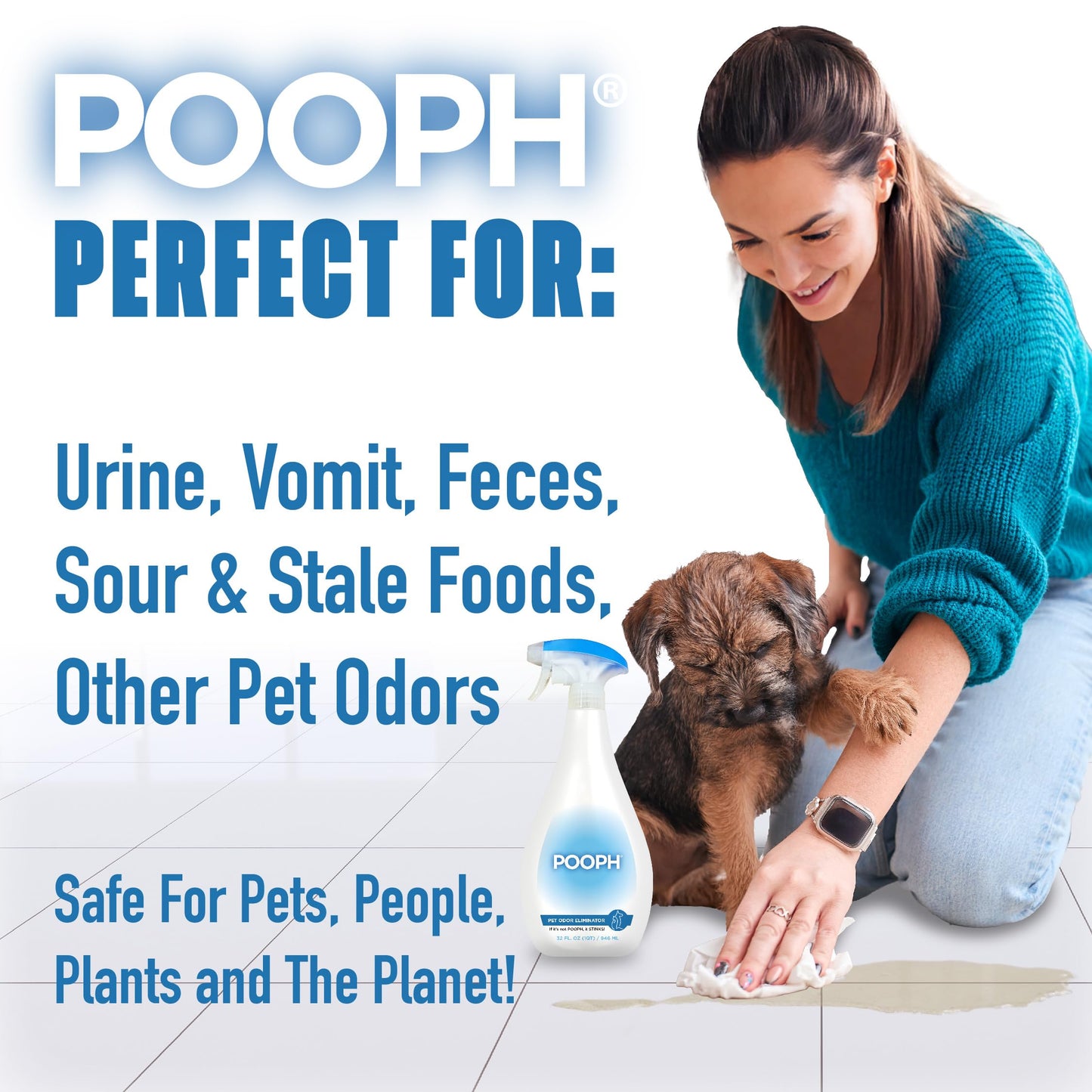 Pooph Pet Odor Eliminator, 32oz Spray, 2-Pack - Dismantles Odors on a Molecular Basis, Dogs, Cats, Freshener, Eliminator, Urine, Poop, Pee, Deodorizer, Natures, Puppy, Fresh, Clean, Furniture, Potty