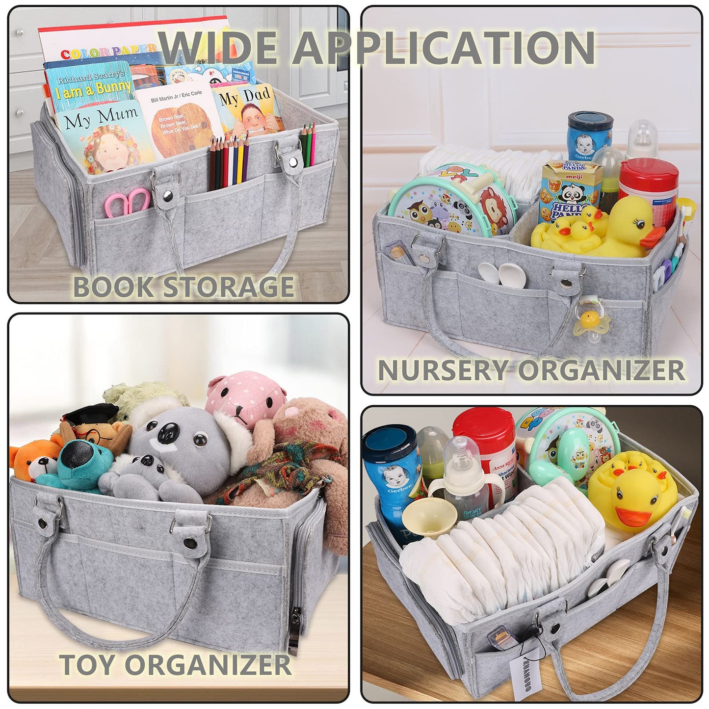 XUANGUO Baby Diaper Caddy Organizer with Handle - Gender Neutral Nursery Storage Bin Basket - Portable Tote Bag - Car Organizer - Newborn Essentials - Grey
