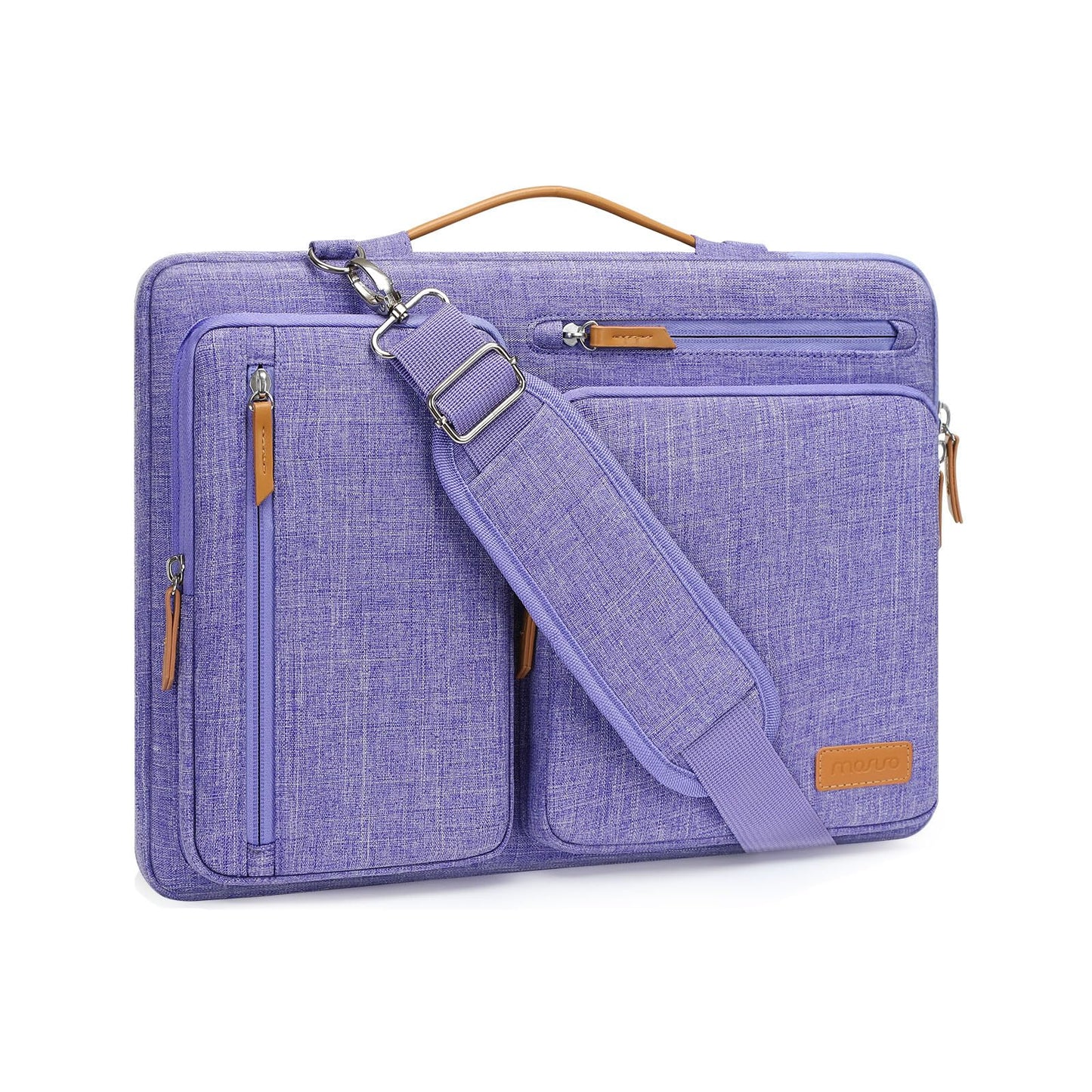 MOSISO 360 Protective Laptop Shoulder Bag,15-15.6 inch Computer Bags Compatible with MacBook Pro 16 inch, HP, Dell, Lenovo, Asus Notebook,Side Open Messenger Bag with 4 Zipper Pockets, Purple