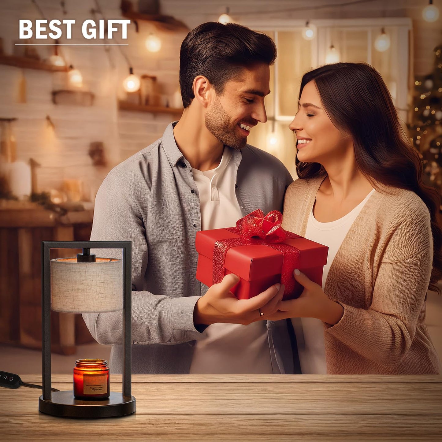 Candle Warmer Lamp with Timer, Electric Candle Warmer for Jar Candles, Dimmable Warming Light with 2 Bulbs, House Warming Gifts Bedroom Home Living Room Decor, Gifts for Mom (Beige)