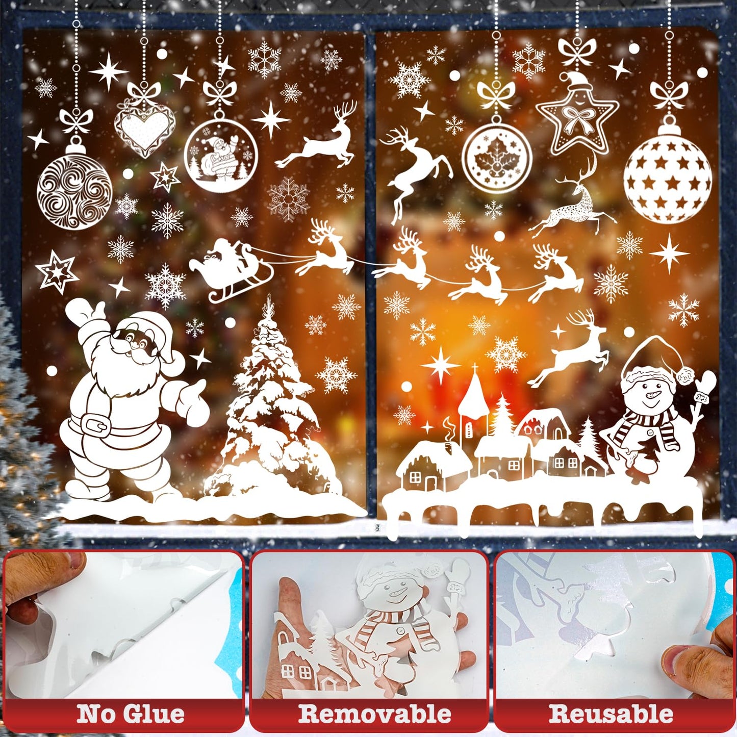 236PCS Double-Sided Snowflakes Christmas Window Stickers, Snowman Xmas Decorations Stickers for Glass Window, Reusable Christmas Decorations