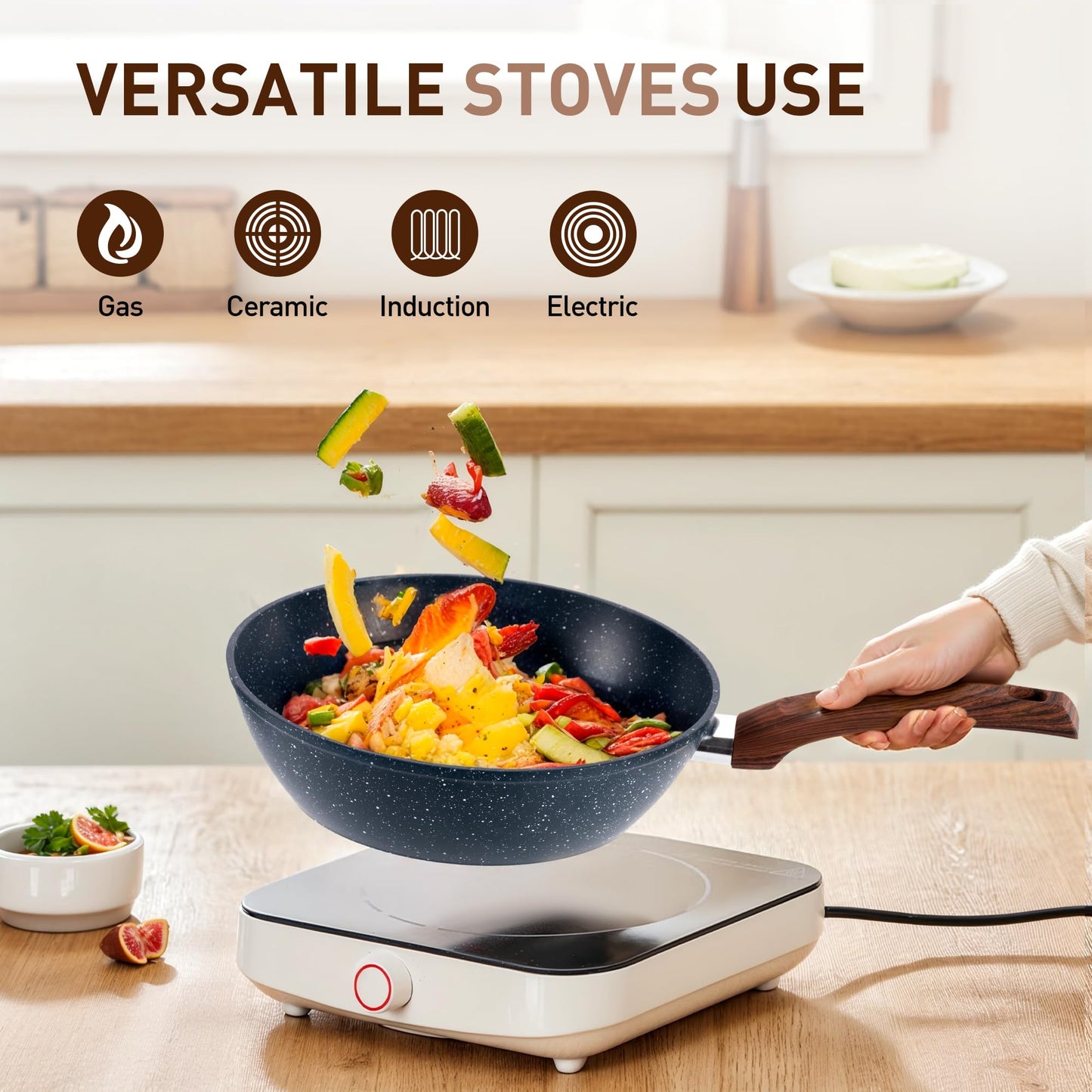 DisDelight Pots and Pans Set Non Stick, Nonstick Induction Granite Kitchen Cookware Sets, Induction Nonstick Granite Cooking Set, Induction Cookware Cooking Pan Set, Pan Sets for Cooking, Blue