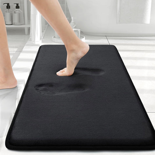 Smiry Memory Foam Bath Mat 30x20, Extra Soft and Absorbent Bathroom Mats, Non Slip Washable Carpet for Floor, Shower and Tub, Black