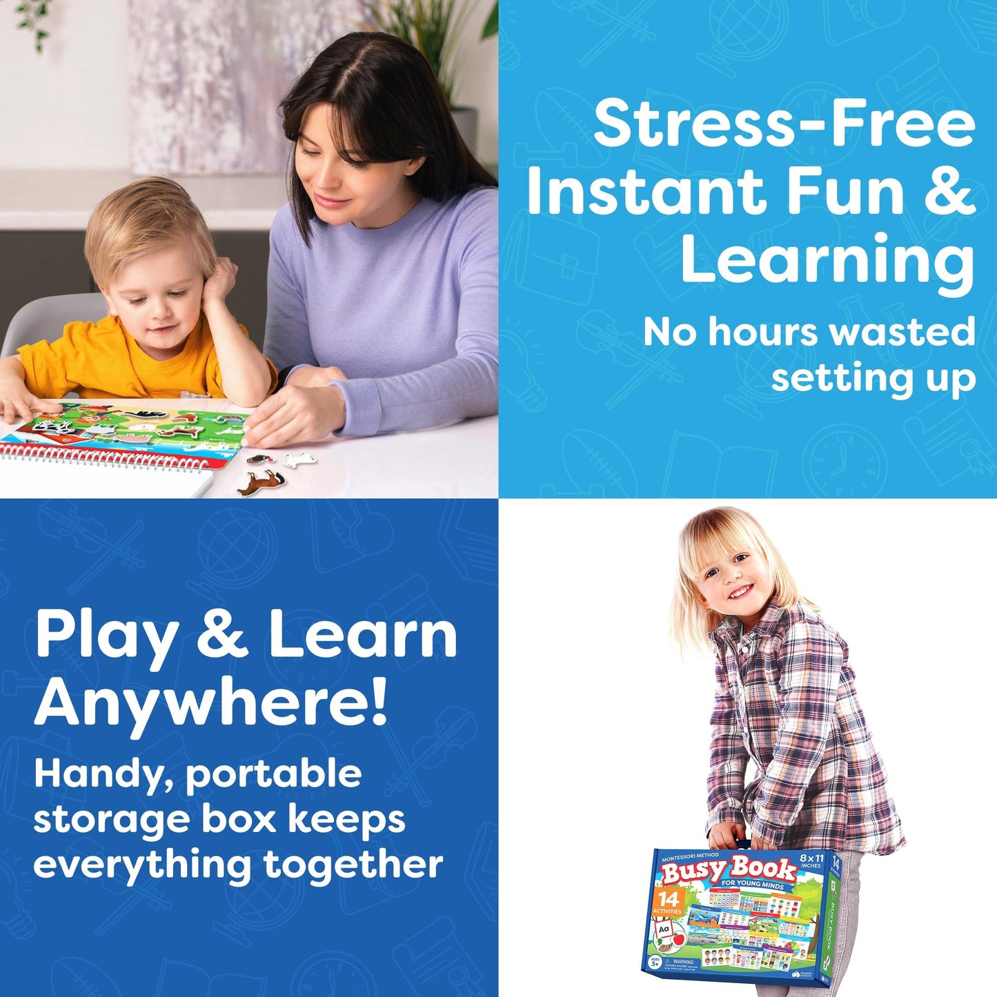 Montessori Preschool Busy Book for Toddlers Ages 3 and Up - Preassembled Preschool Learning Activities Homeschool Montessori Toys - Gifts for 3 Year Old Boys - 4 Year Old Girl Birthday - Summer Toys