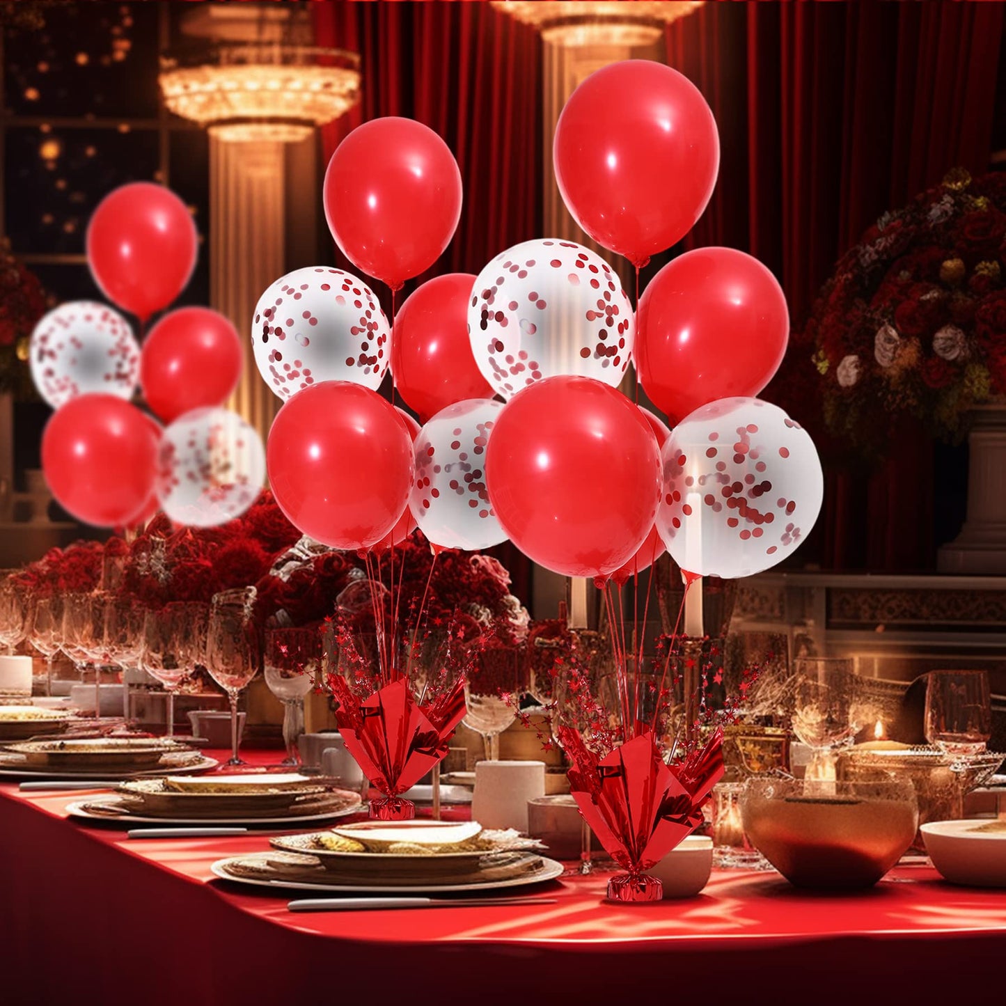 2 Set Red Balloon Centerpieces for Tables Red Balloons Stand Kit for Birthday Party Graduation Baby Shower Valentine's Day Wedding Prom Cake Retirement Table Top Decorations