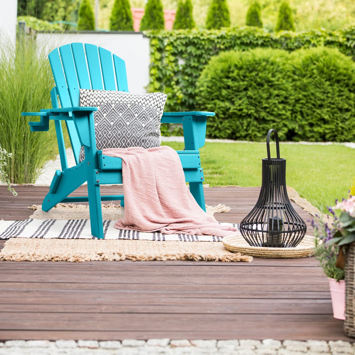 FUNBERRY Folding Adirondack Chair Set of 2, All Weather HDPE Fire Pit Chairs with Cup Holder for Outdoor