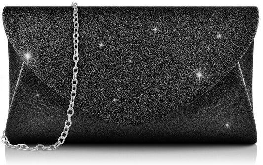 PACETAP Women's Evening Bag Clutch Purse, Glitter Party Wedding Handbag with Chain for Women Formal Wedding Party Cocktail Prom Dinner(Black)