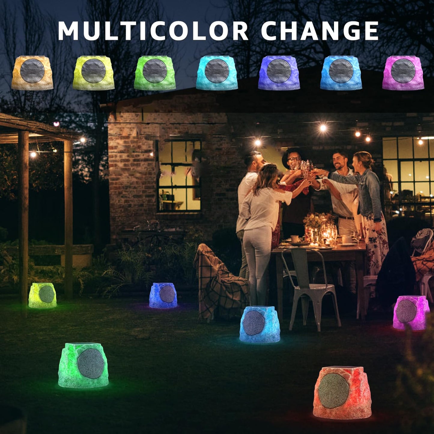 NiceBuy Solar Rock Speakers Outdoor Water-Resistant 2-Pack Solar Powered Rock Speaker with Lights RGB and TWS Pair for Patio Outside Garden BBQ Deck