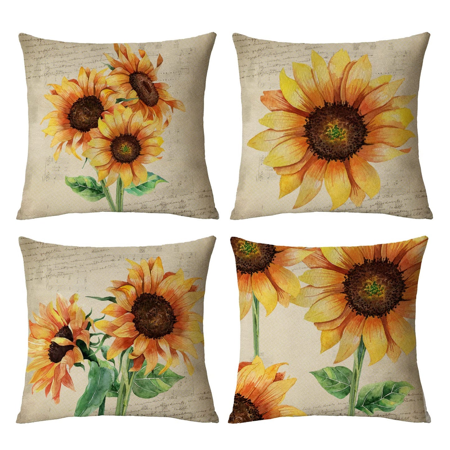 Neatee Living Set of 4 Sunflower Decorative Throw Pillow Covers 18x18 Inch Plant Pillow Covers Linen Square Pillow Cases Summer Flower Outdoor Sofa Couch Home Bed Decor Cushion Covers (18 by 18)