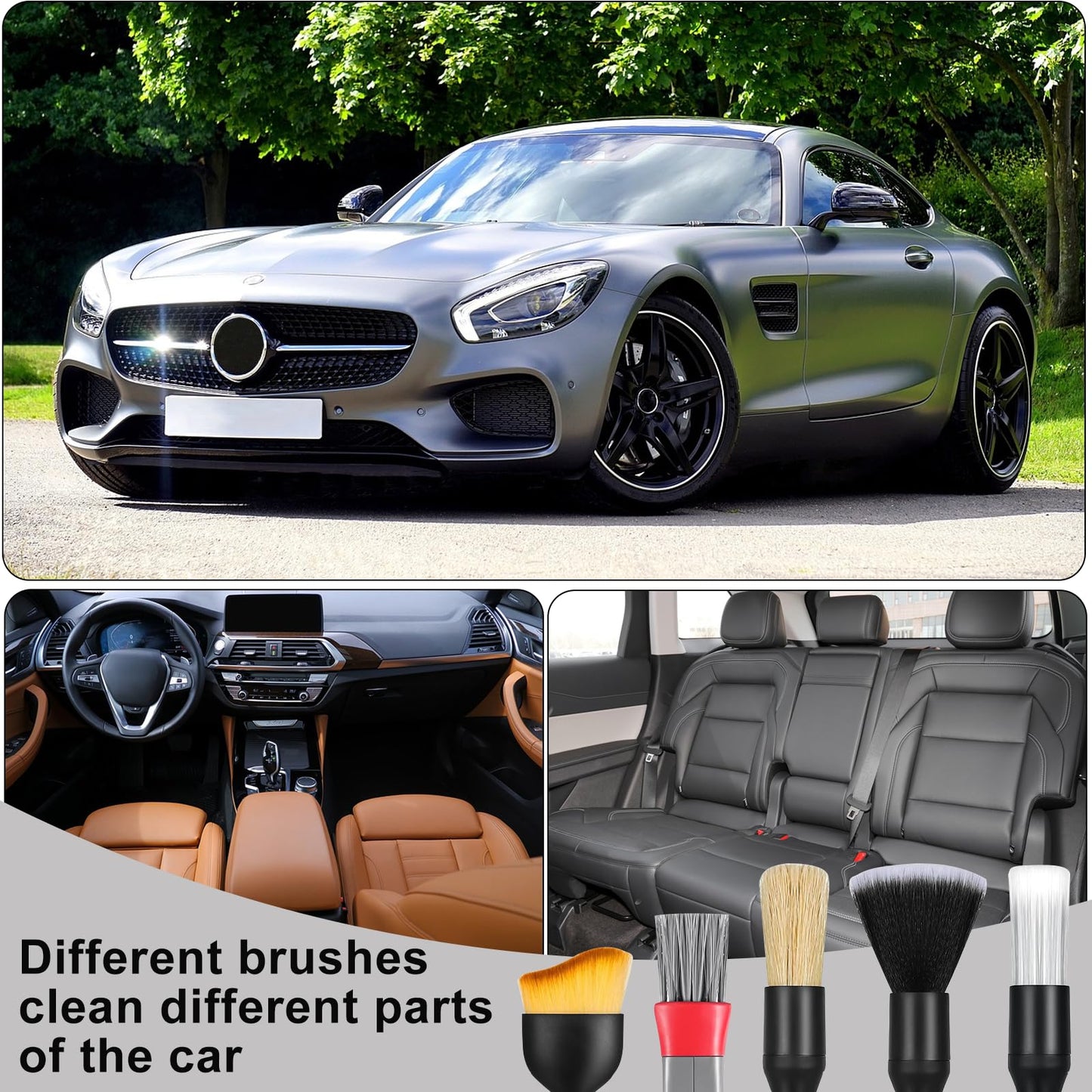 Zhtulck Car Detailing Brush, 7 PCS Car Interior Brush Set, Automotive Interior Dusting Brush, Car Cleaning Brush for Cleaning Car Interior Exterior, Air Vents, Dashboard Engines Leather Wheel