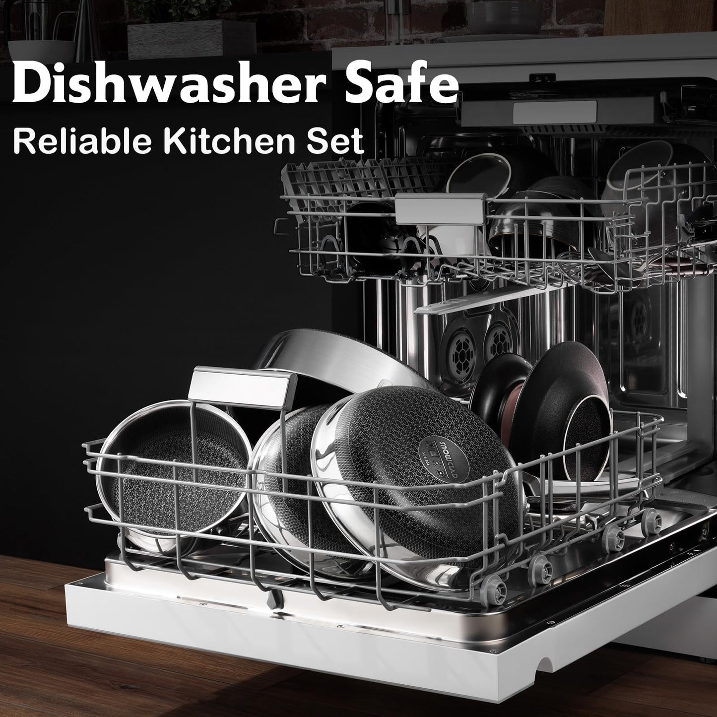 SNOWCLAD Saute Pan,Hybrid Non Stick 5 Quart Everyday pan,Chicken Fryer, PFOA Free Cookware,12 inch Deep Frying Pans with Lid,Dishwasher and Oven Safe,Works on Induction,Ceramic and Gas Cooktops