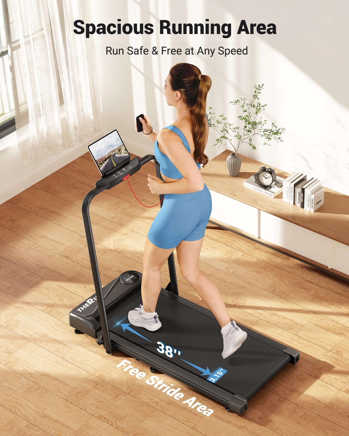 THERUN Walking Pad Treadmill, 2.5 HP Under Desk Treadmills, 2 in 1 Foldable Treadmill for Home, Walking Pad with Handle Bar, 15" Widened Running Belt, with Remote Control & LED Touch Screen