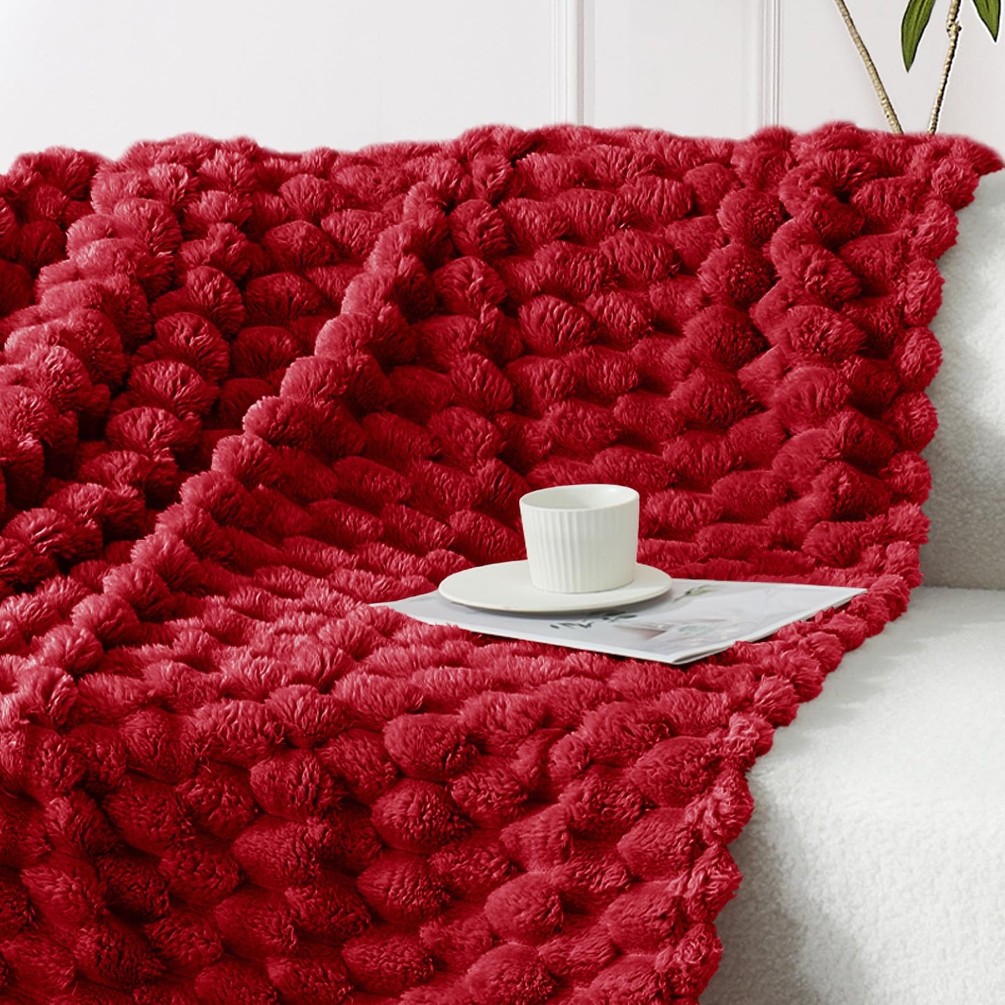 Whale Flotilla Throw Blanket for Couch with Jacquard Pattern, Fuzzy Soft Cozy Exquisite Blankets for All Season, Warm and Fluffy, 50x60 Inch, Red