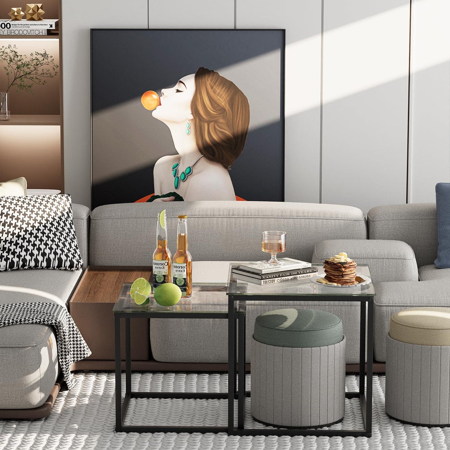 VILAWLENCE Coffee Table Set of 2, Modern Black Glass Side Table, Metal Frame Square End Table, Center Tables,Nesting Coffee Table for Living Room,Bedroom and Small Spaces