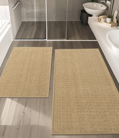 YIHOUSE Bathroom Rugs Sets 2 Pieces, Grey Ultra Thin Bath Mats Fit Under Door, Absorbent Quickly Dry Rubber Backing Braided Bath Mat Set, Non Slip Washable Bath Rugs Mat for Bathroom Floor, Grey