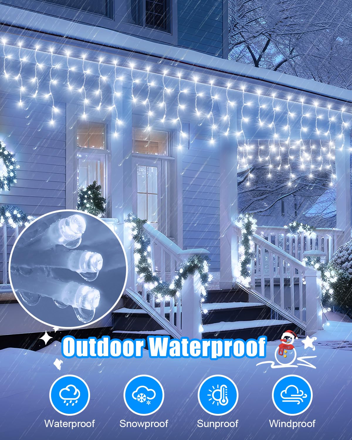 106 FT Christmas Lights Outdoor, 972 LED Waterproof Outside Christmas Lights Plug in, Connectable 8 Modes Hanging Fairy Lights with 216 Drops for House Eaves Yard Patio Wedding Decoration, Cool White