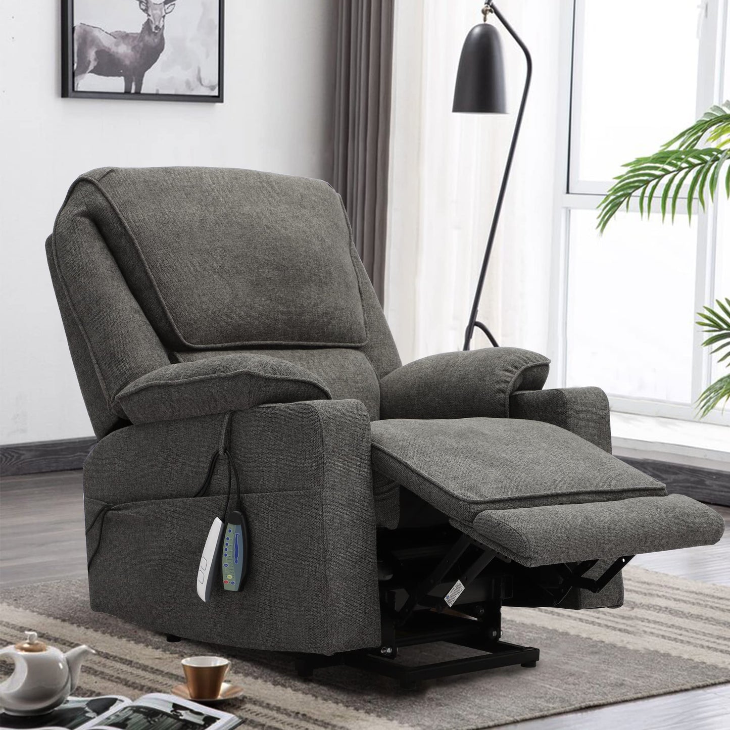 KIGOTY Power Lift Recliner Chair with Massage and Heat for Elderly, Recliner Chairs for Adults, Recliner Massage Chair with Remote Controls,Cup Holders, USB Port (Dark Grey, 33" Wide)