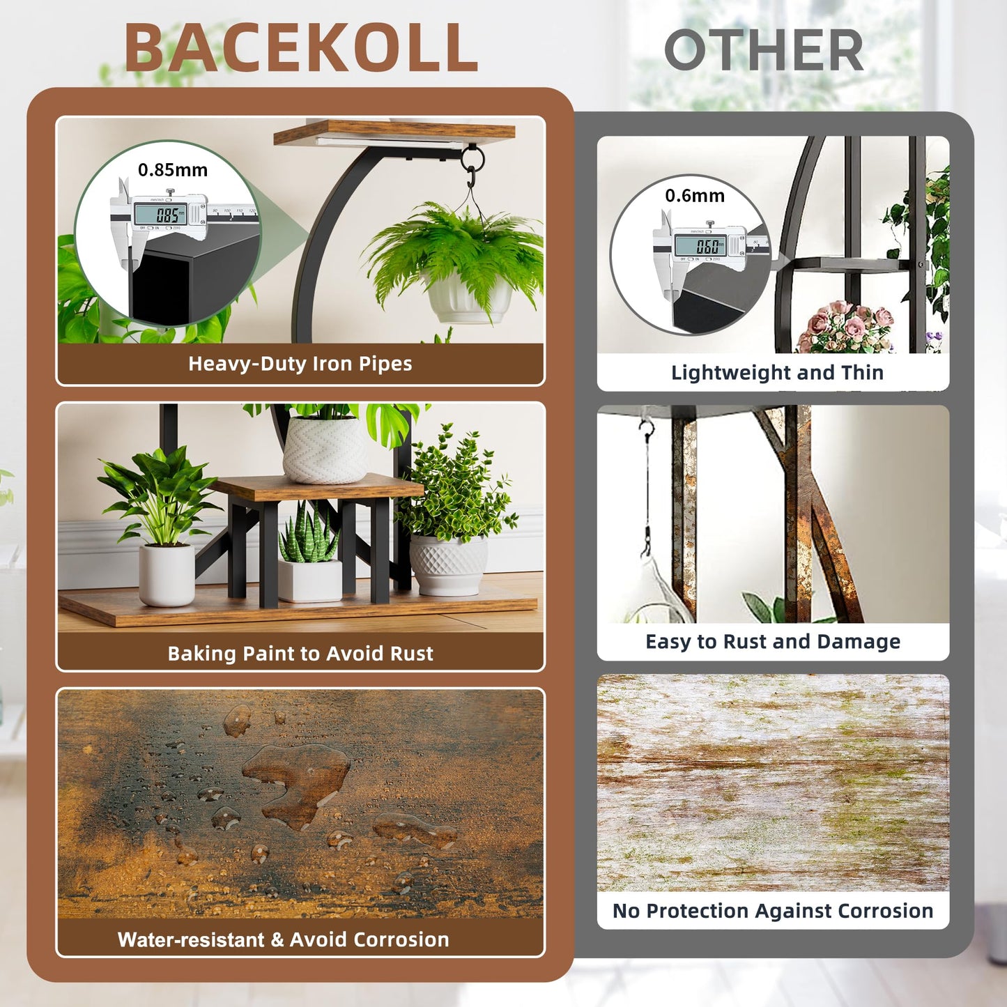 Plant Stand Indoor with Grow Light: Lighted Plant Stands 54.6" Tall, 9 Tiered Large Plant Shelf for Indoor Growing, S-Shaped Flower Holder Display for Multiple Plants, Living Room, Patio (Black)