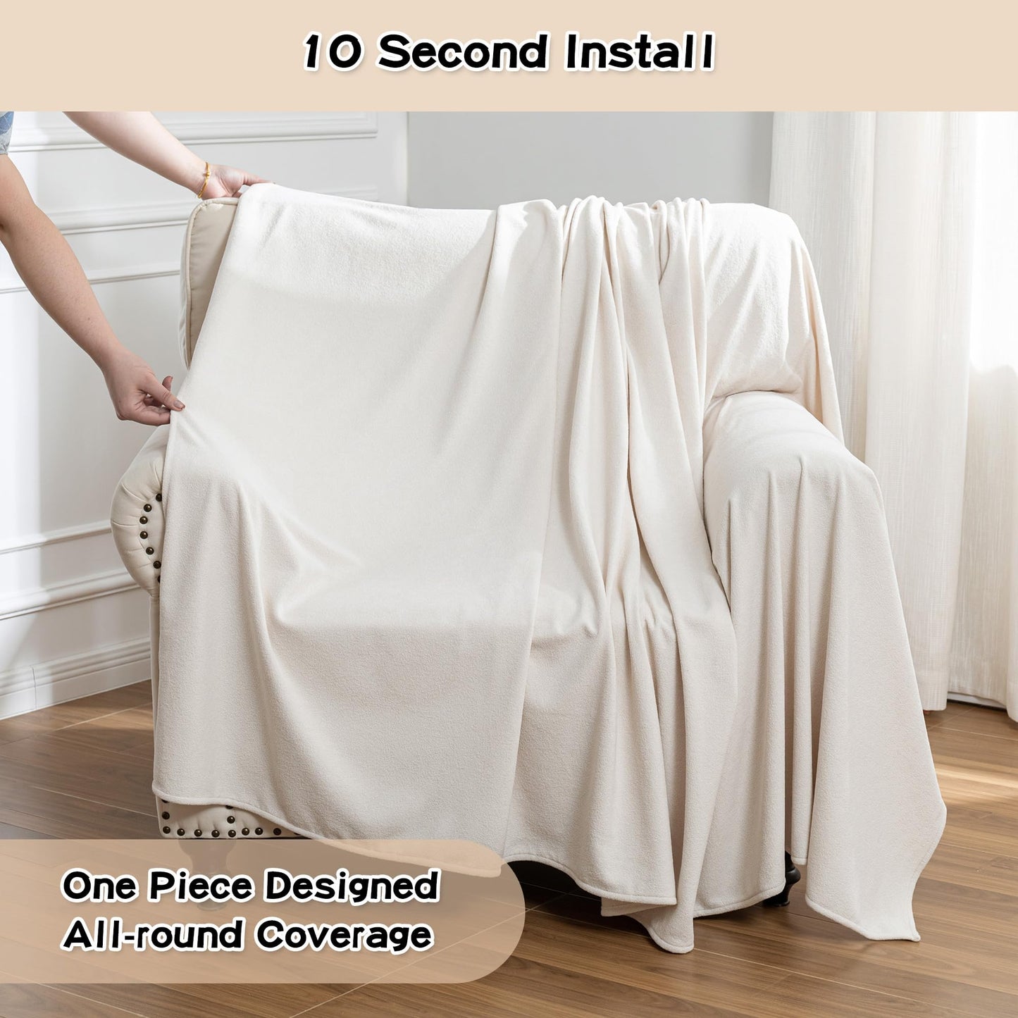 MEETSKY Chair Cover Cat Scratch Proof Recliner Chair Covers, Oversized Armchair Sofa Covers Washable Sofa Slipcover for Single Couch, Soft Small Couch Slipcover for Pets Dogs, 71" x 91", Creamy White