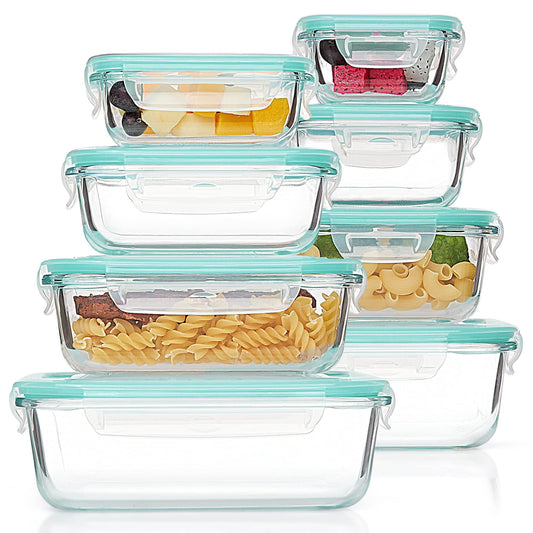 Vtopmart 8 Pack Glass Food Storage Containers with Airtight Lids, Glass Meal Prep Containers, Lunch Office Meal for Microwave, Oven, Freezer and Dishwasher, BPA Free