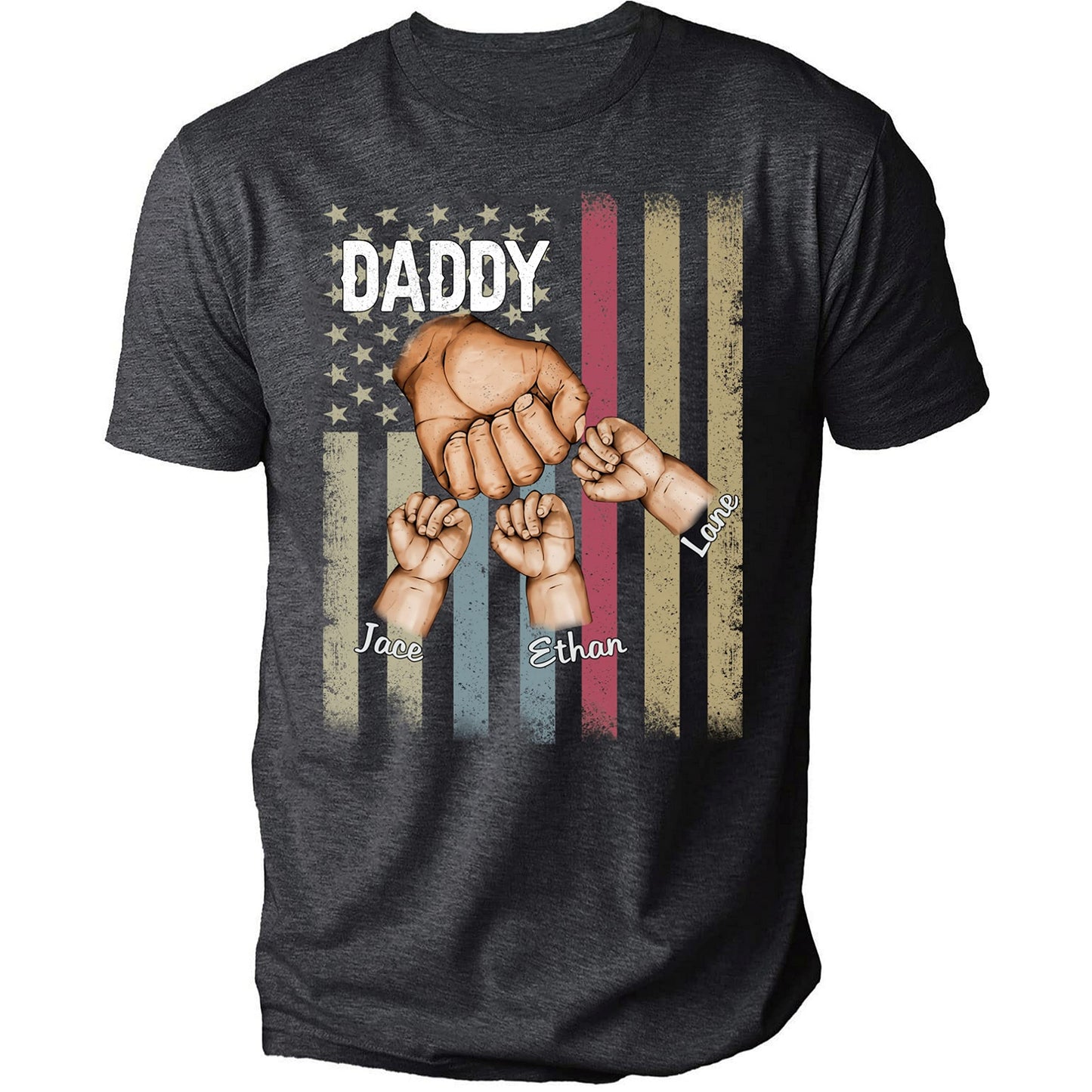 NAZENTI Personalized Fist Bump Dad Grandpa Shirt Custom Father's Day Shirt Gift for Men on Fathers Day Birthday S-4XL