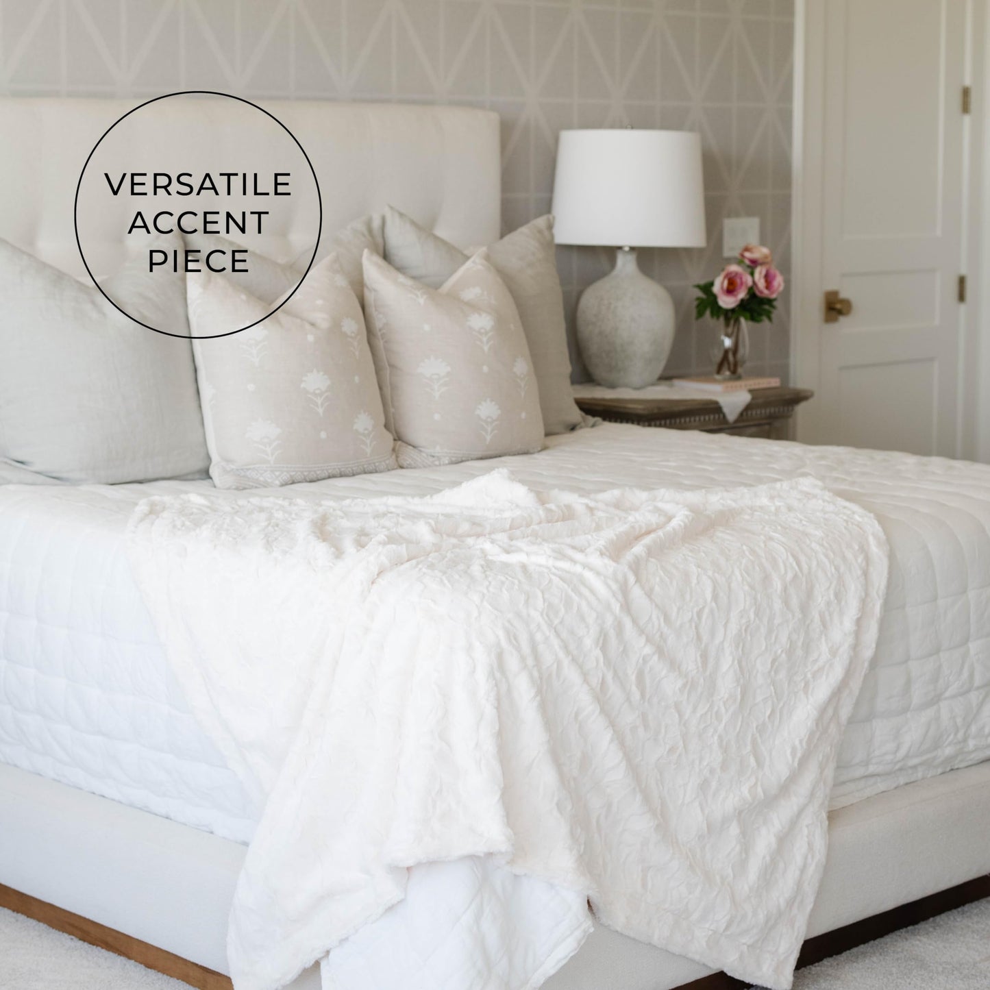 GRACED SOFT LUXURIES Throw Blanket Softest Warm Elegant Cozy Faux Fur Aesthetic for Travel, Home, Bed, Sofa, Couch, Living Room (Solid Ivory, Large 50" x 60")