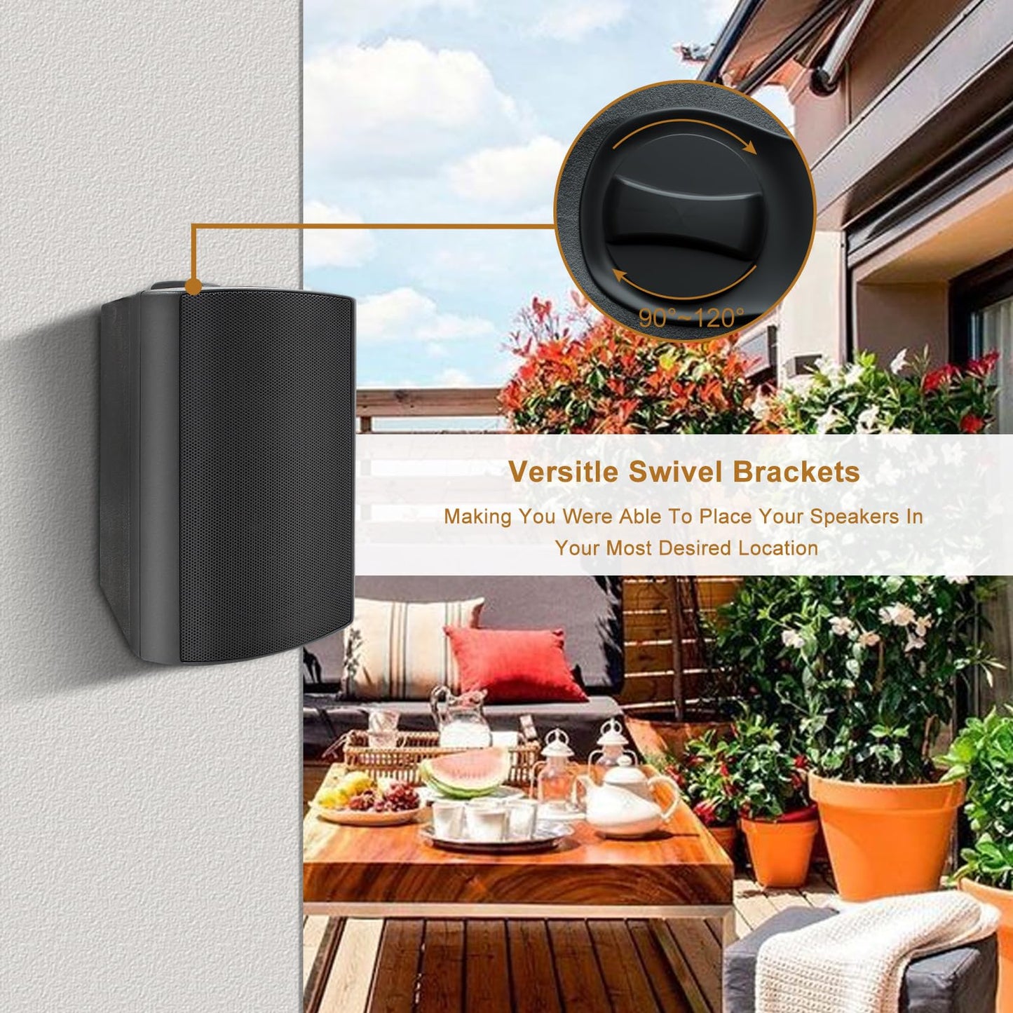 Herdio 4 Inch Outdoor Speakers with Bluetooth 4 Channel Amplifier for Indoor Outdoor Patio,Deck, Waterproof Wall Mount System (4 Speakers)
