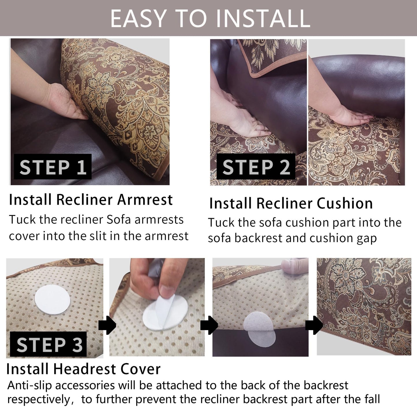 LUFEIJIASHI Recliner Chair Covers Non Slip Waterproof Large Recliner Covers for Leather Recliner,Electric Reclining Chair Covers for Living Room Dog Sofa Recliner Cover Furniture Protective Brown