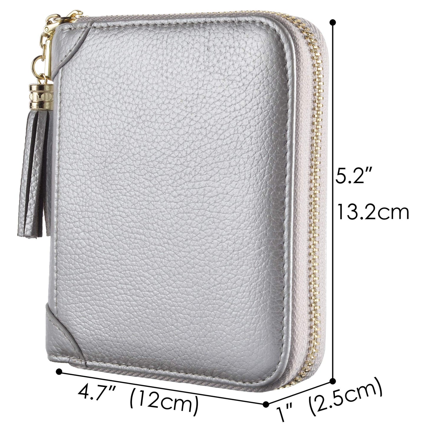 Easyoulife Womens Credit Card Holder Wallet Zip Leather Card Case RFID Blocking (Silver)