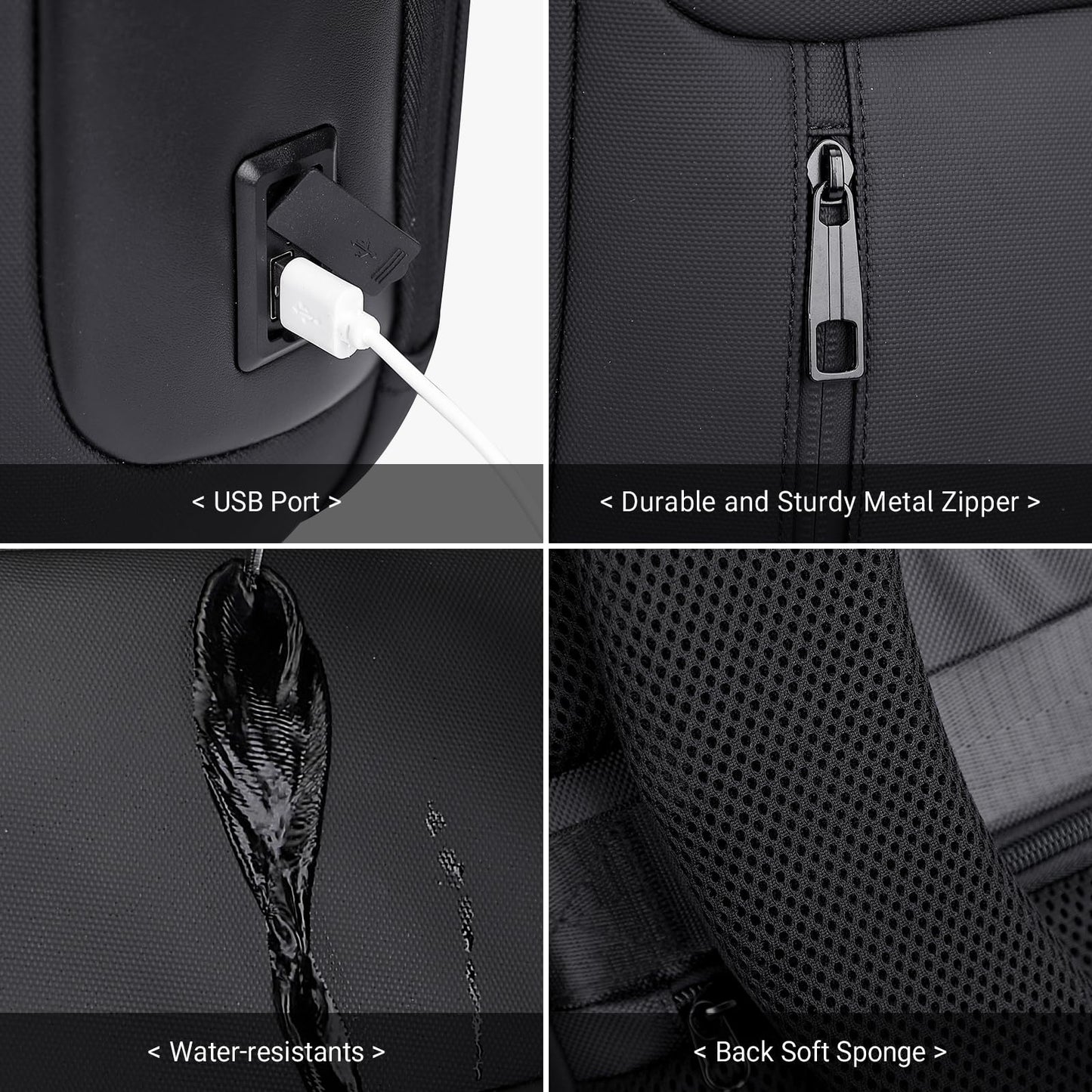 WITZMAN Anti-theft Business Laptop Backpack for Men with USB Charging Port Smart Work Backpack 15.6 Inch Laptop(BN008 Black)