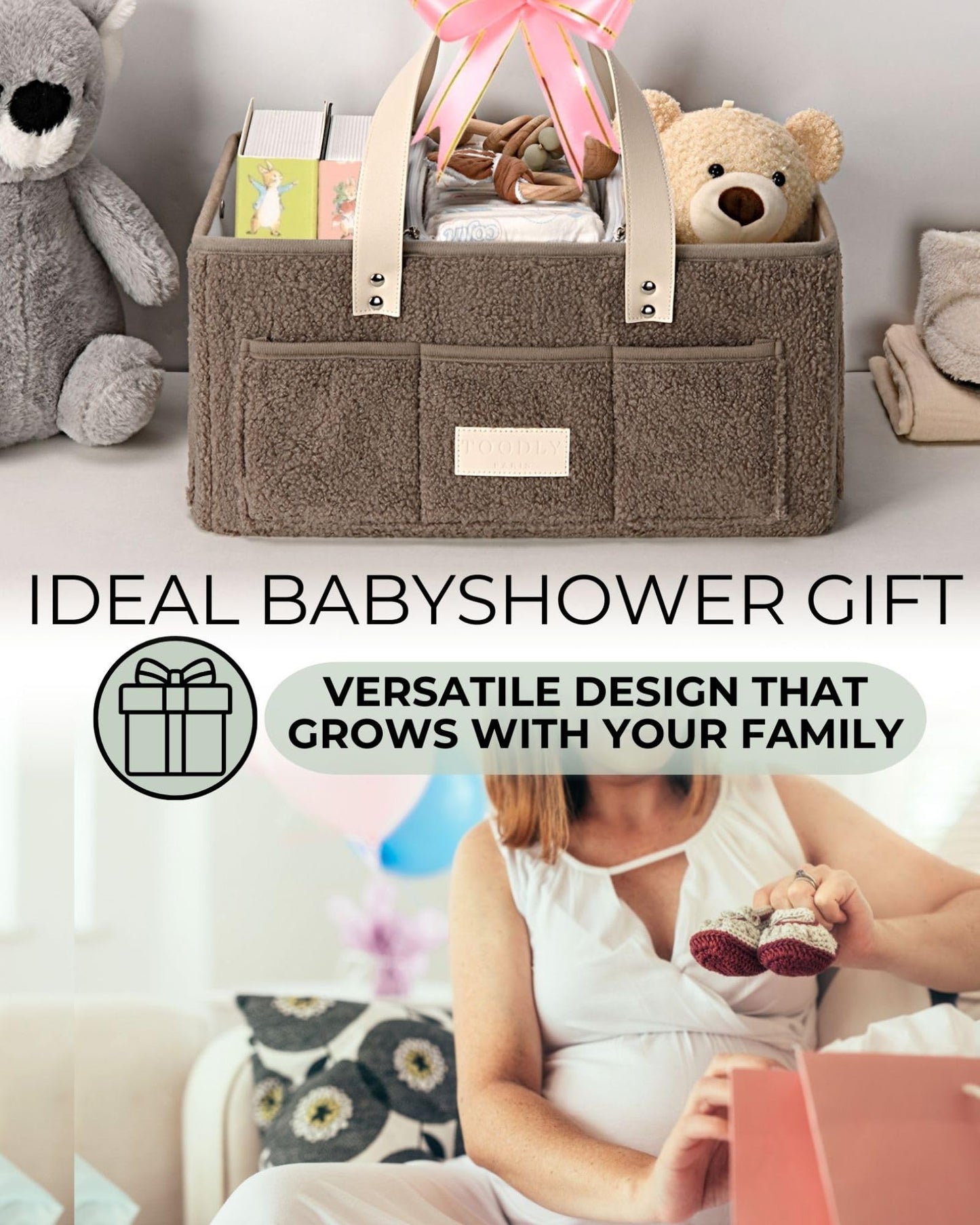 Baby Diaper Caddy Organizer with Portable Changing Mat - Teddy Fleece Nursery Storage Basket for Changing Table & Newborn Essentials – Baby Shower Gifts and Registry Must-Haves