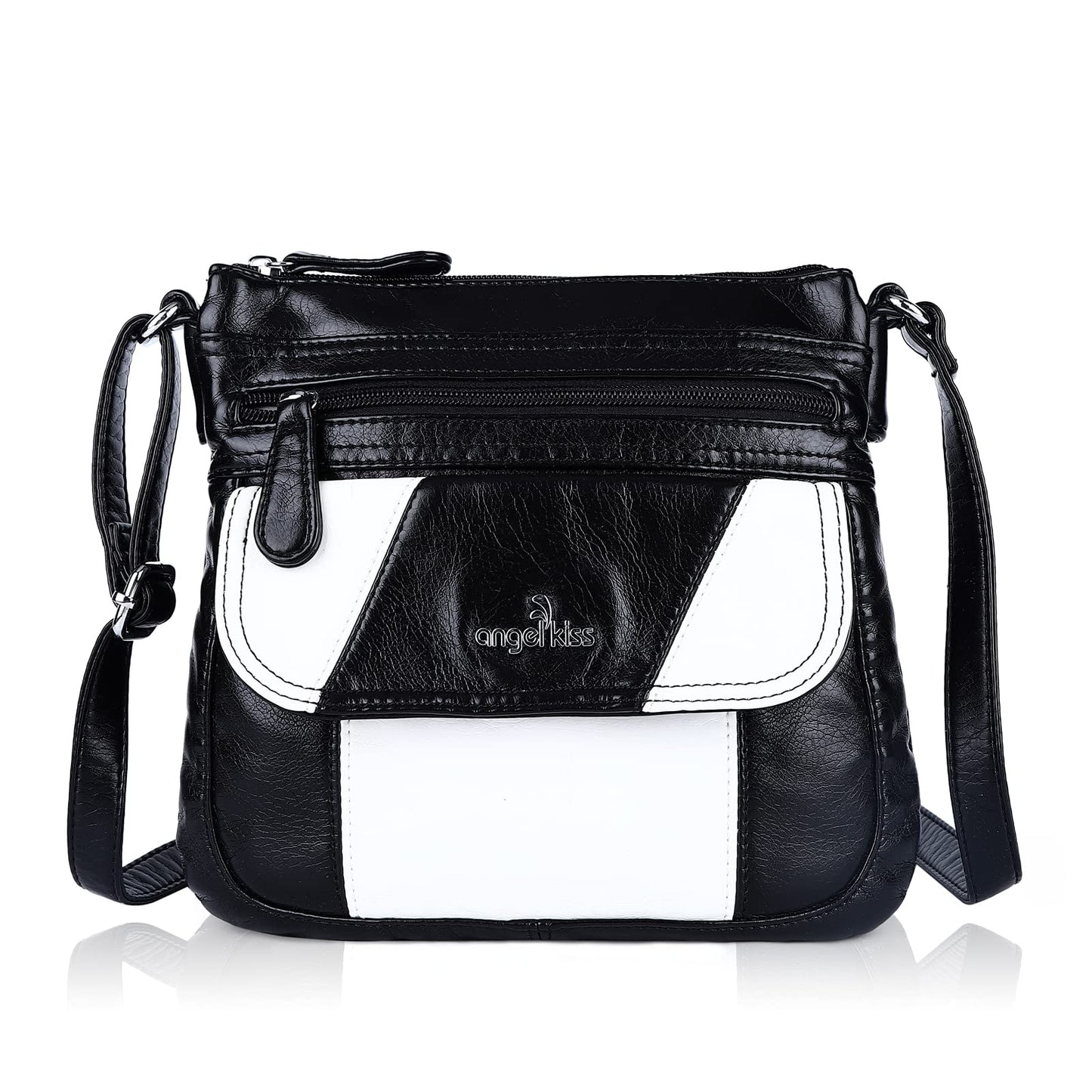 Angel Kiss Crossbody Bags for Women PU Leather Shoulder Handbag Ladies Purses and Handbag with adjustable Strap Black White
