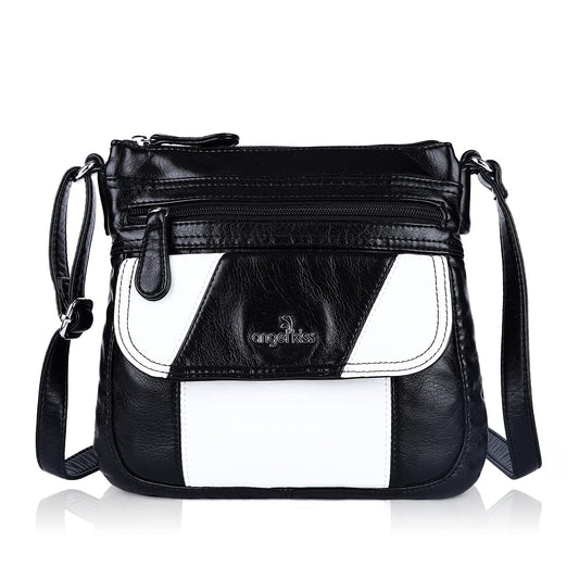 Angel Kiss Crossbody Bags for Women PU Leather Shoulder Handbag Ladies Purses and Handbag with adjustable Strap Black White