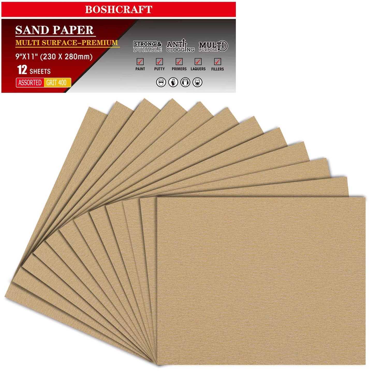 50 Pcs 1/4 Sheet Sandpaper, Premium Sand Paper 80/120/150/220/320/400 Grit Sandpaper Sheet Sand Paper Assortment for Wood Metal Automotive Palm Sanders 5.5" x 4.5"