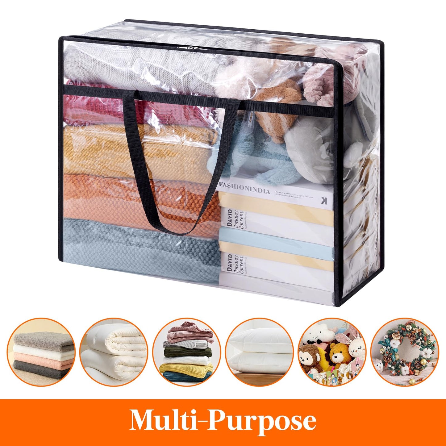 Lifewit 4 Pack Clear Clothes Storage Bags, 90L Plastic Blanket Storage Bag, Vinyl Foldable Moving Bags with Zipper，Closet Organizers and Storage Containers for Comforter, Bedding, Duvet, Pillow