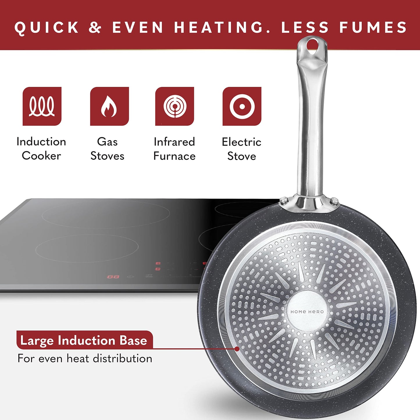 Home Hero Pots and Pans Set Non Stick - Induction Compatible Kitchen Cookware Sets + Bakeware Sets - Non Stick, PFOA Free, Oven Safe Pot and Pan Set Nonstick (23 Pcs - Granite)