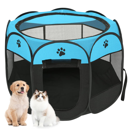 Pet Cat Playpen for Indoor Cats Enclosed, Portable Foldable Dog Playpen Outdoor with Zipper Top Cover Door for Dogs, Cats, Small Animals