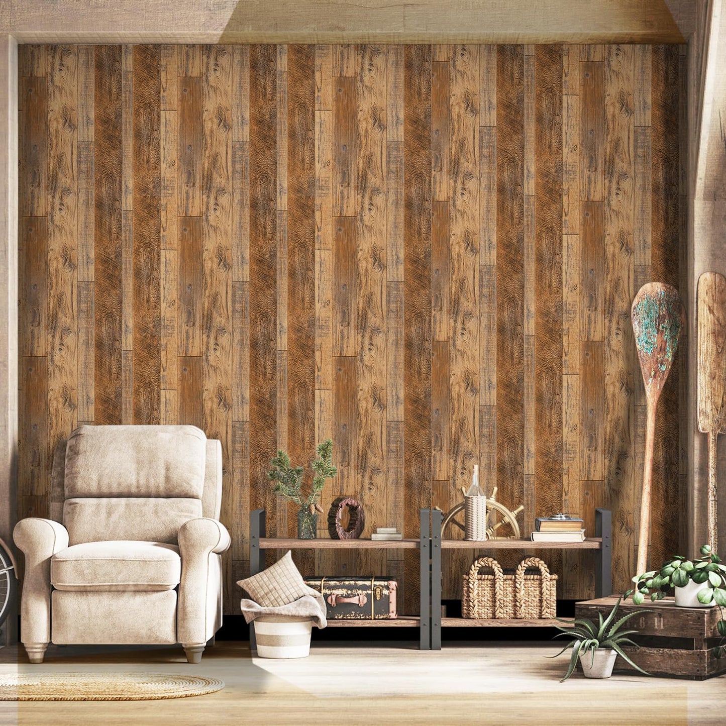 practicalWs Wood Peel and Stick Wallpaper 17.51" x 393.7", Wood Shiplap Contact Paper for Countertops, Removable Self Adhesive Vinyl Film Wall Paper for Walls Cabinets Kitchen Decor