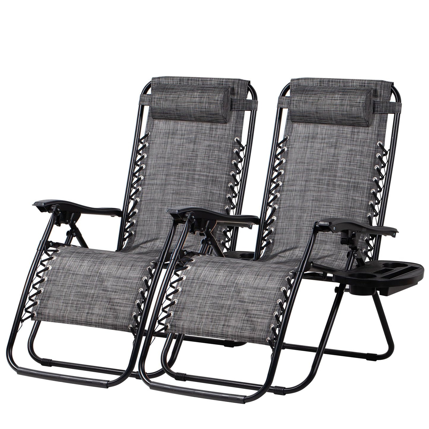 Nazhura Set of 2 Relaxing Recliners Patio Chairs Adjustable Steel Mesh Zero Gravity Lounge Chair Beach Chairs with Pillow and Cup Holder(Grey)