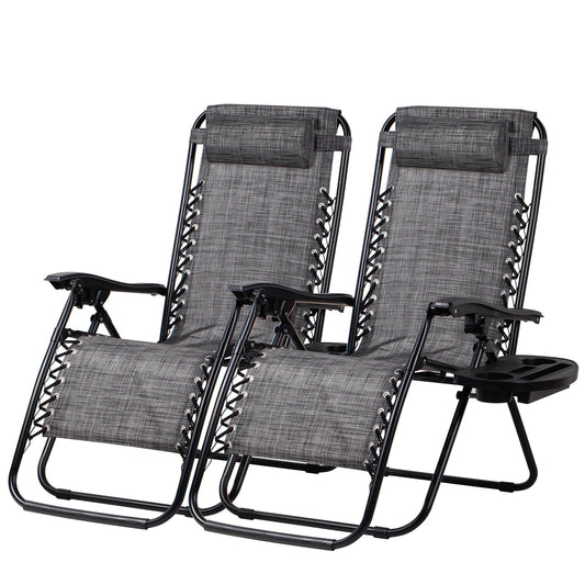 Nazhura Set of 2 Relaxing Recliners Patio Chairs Adjustable Steel Mesh Zero Gravity Lounge Chair Beach Chairs with Pillow and Cup Holder(Grey)
