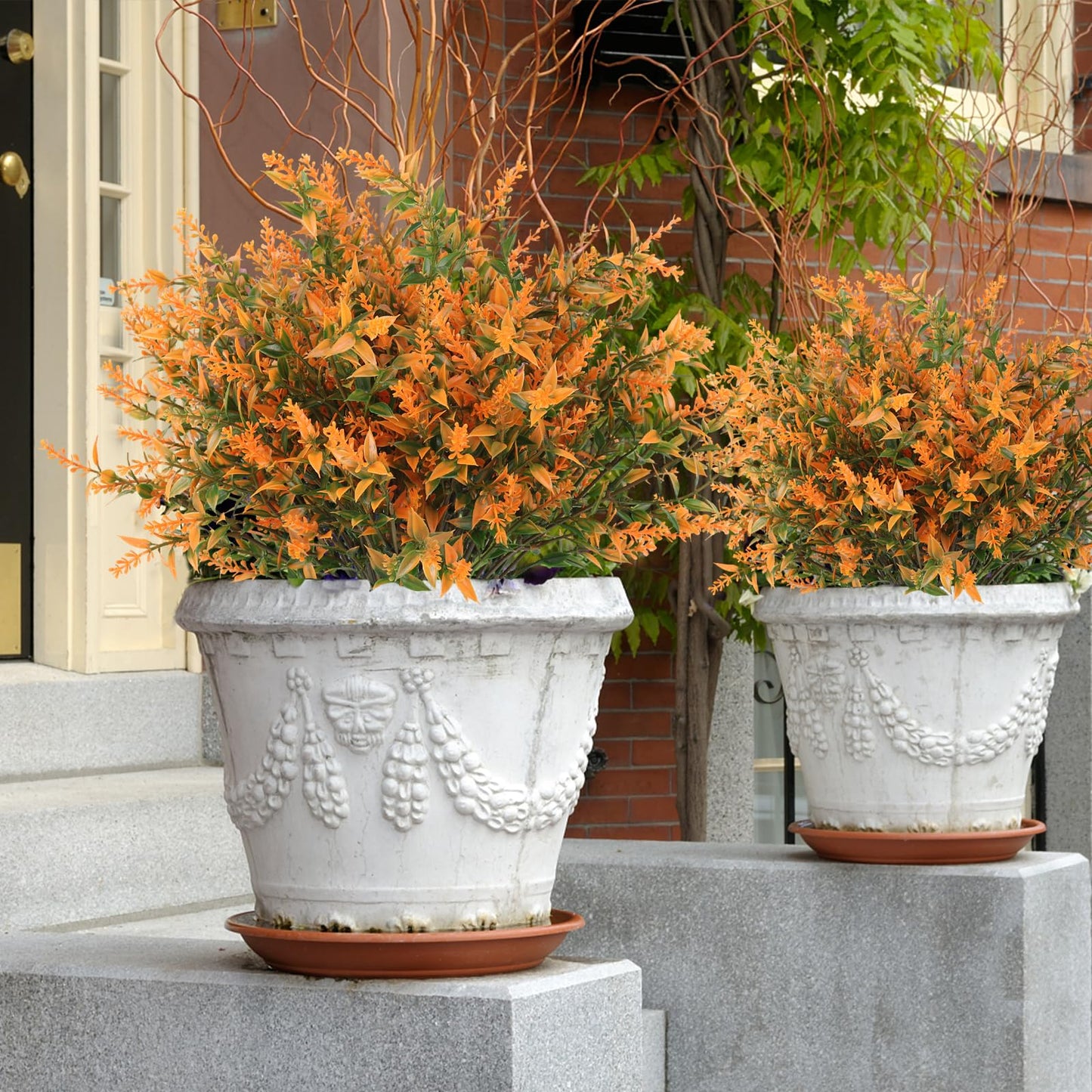 RECUTMS Artificial Flowers for Outdoors Artificial Fall Flowers for Outdoors UV Resistant Artificial Plants Outdoor Artificial Flowers for Outside in Pots(Salmon)