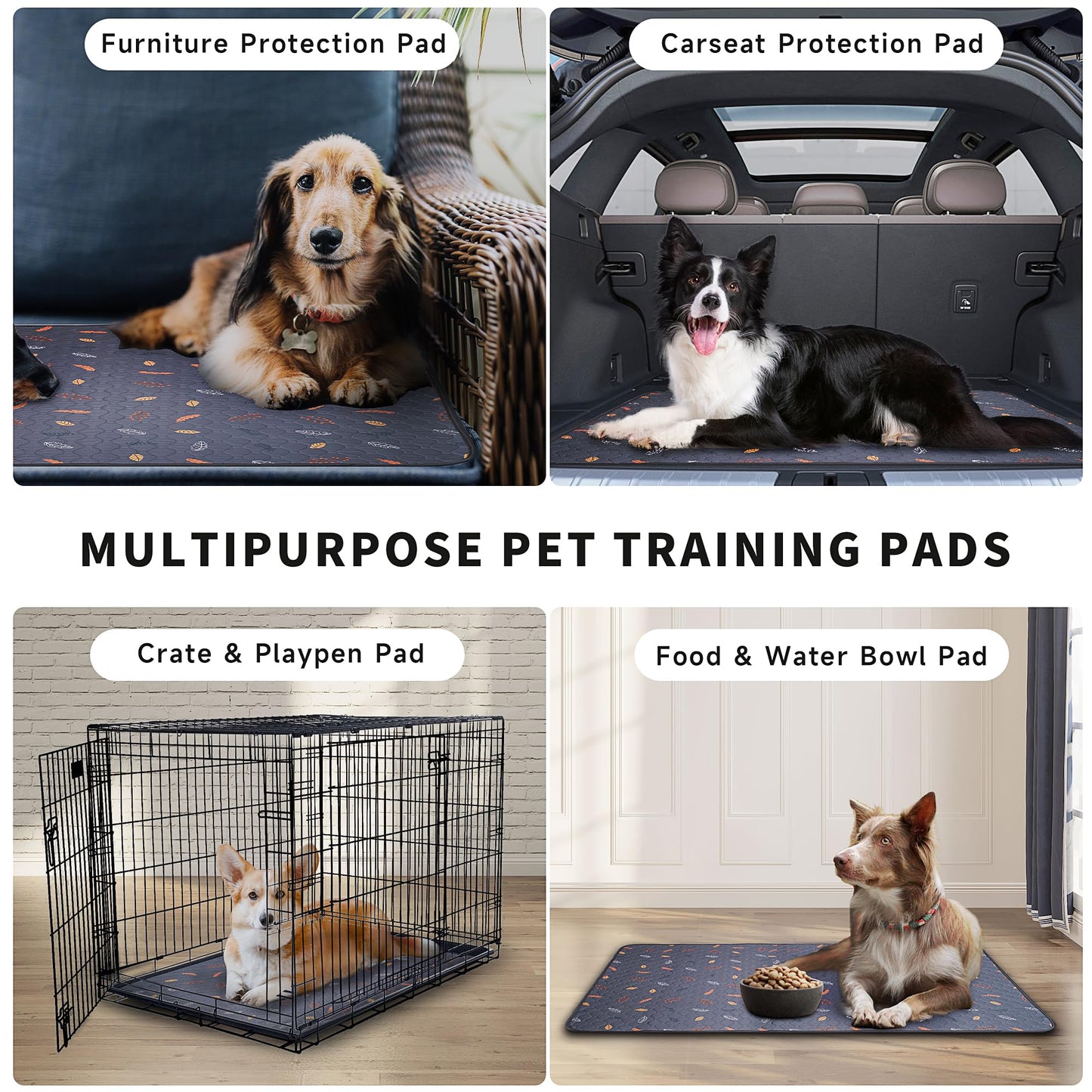 Sunheir Washable Pee Pads for Dogs - 2-Pack Thick Heavy Absorbency Reusable Pee Pads Prevent Leakage Non-Slip, Waterproof Pet Training Pads for Puppy Playpen, Crate, Whelping Box, Potty Training, Grey