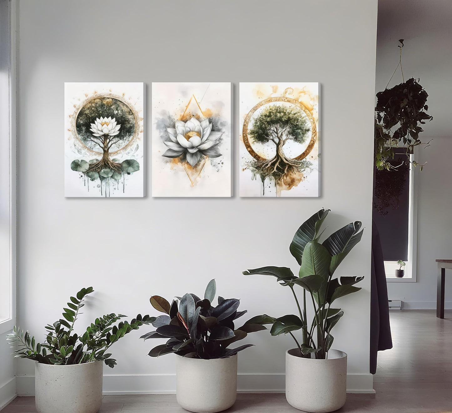 3Pcs Zen Meditation Lotus Canvas Wall Art Spiritual Bathroom Yoga Spa Paintings Pictures Wall Decor Tree of Life Posters Prints Artwork for Living Room Office Bedroom Home Decoration.