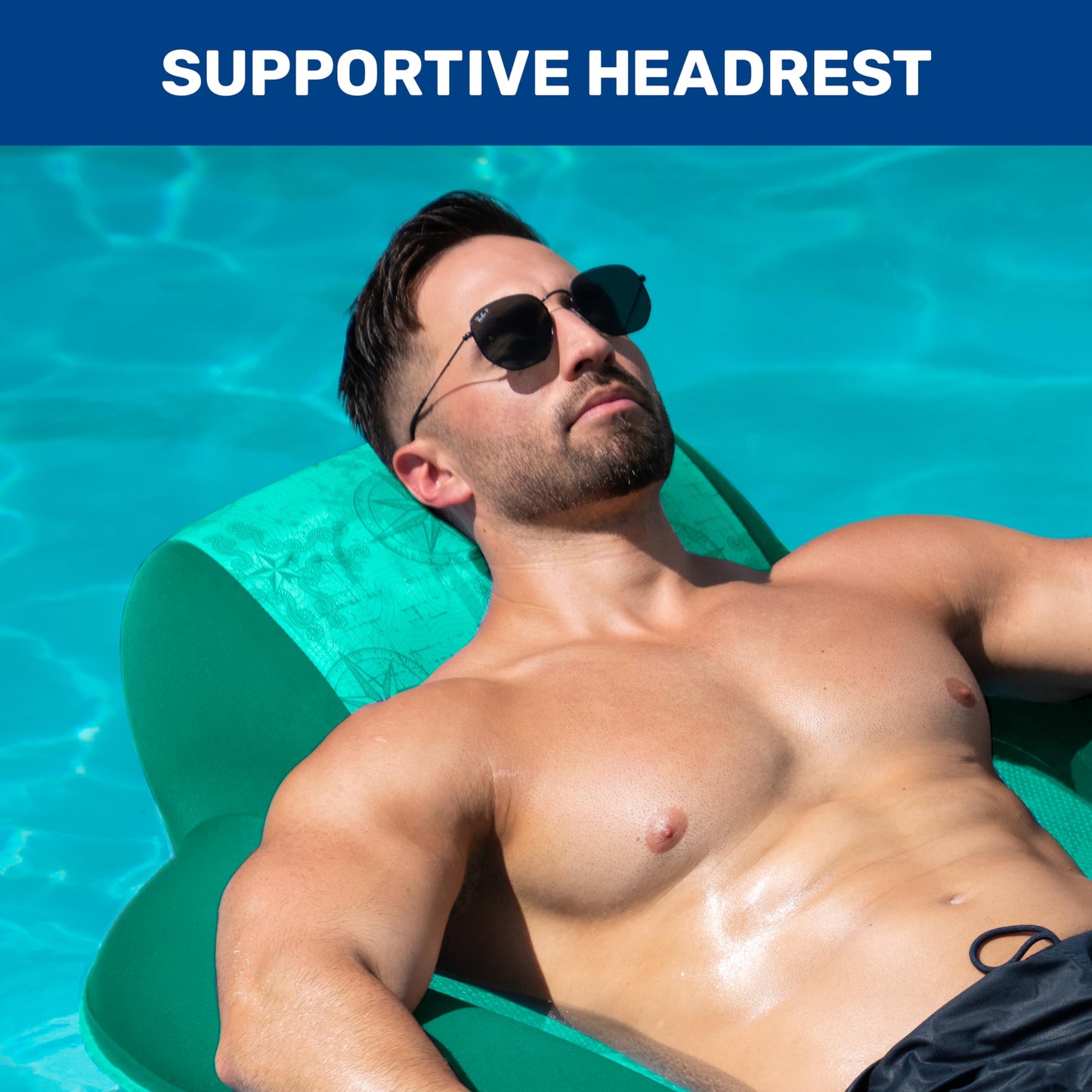 Aqua Luxury Water Pool Lounge, Extra Large, Inflatable Pool Floats for Adults with Headrest, Backrest, Footrest and Cupholder, Teal Compass