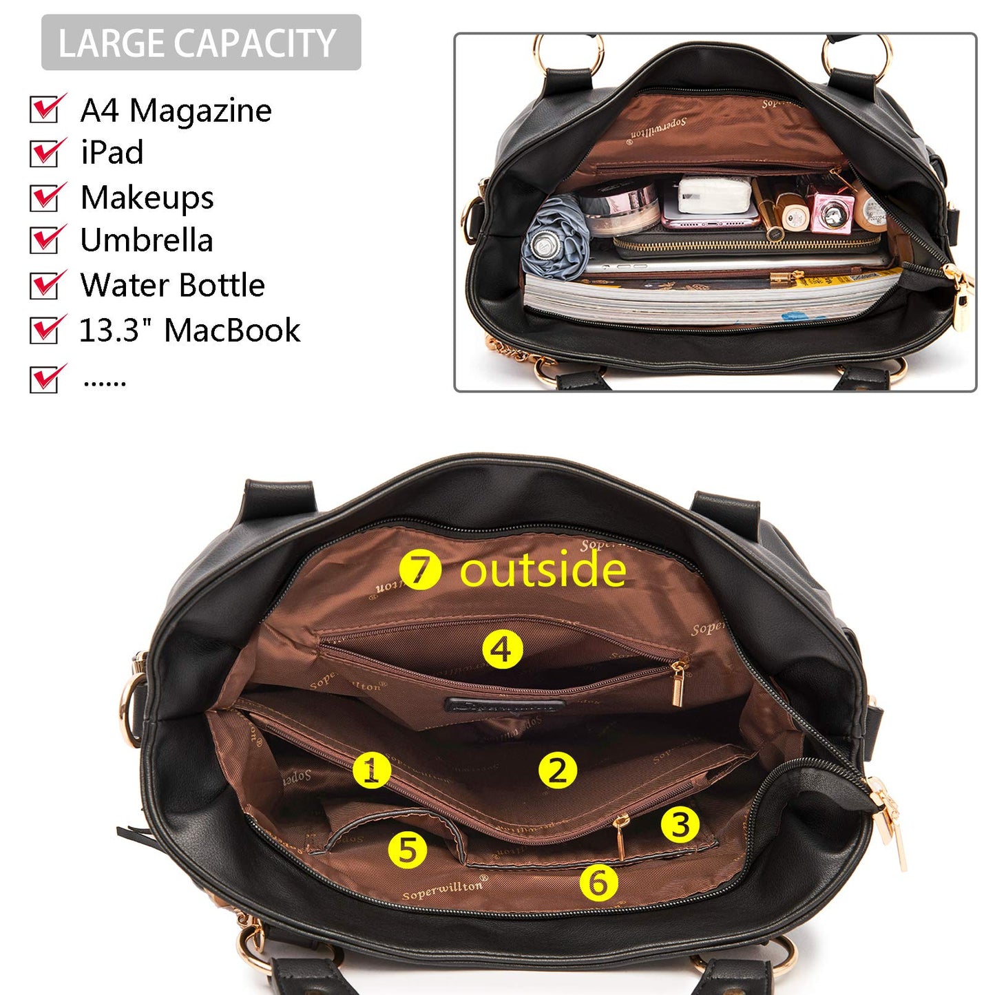 Soperwillton Fashion Handbag for Women Shoulder Bag Top Handle Satchel Hobo Tote Bag Purse Set 4pcs