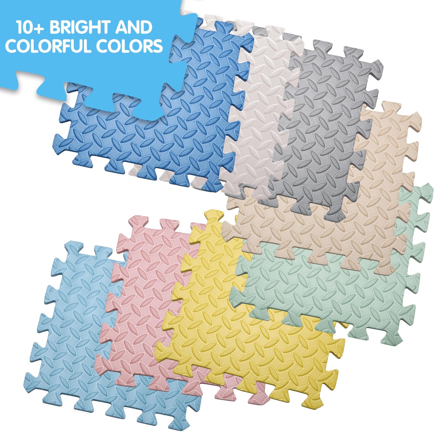 Coolcandy EVA Foam Play Mat, 16 Tiles Colorful Baby Play Mat, Square Kids Playmat with Solid Colored, 0.4" Thickened Interlocking Foam Floor Tiles, Puzzle Play Mat for Baby Lying, Playing (Blue)