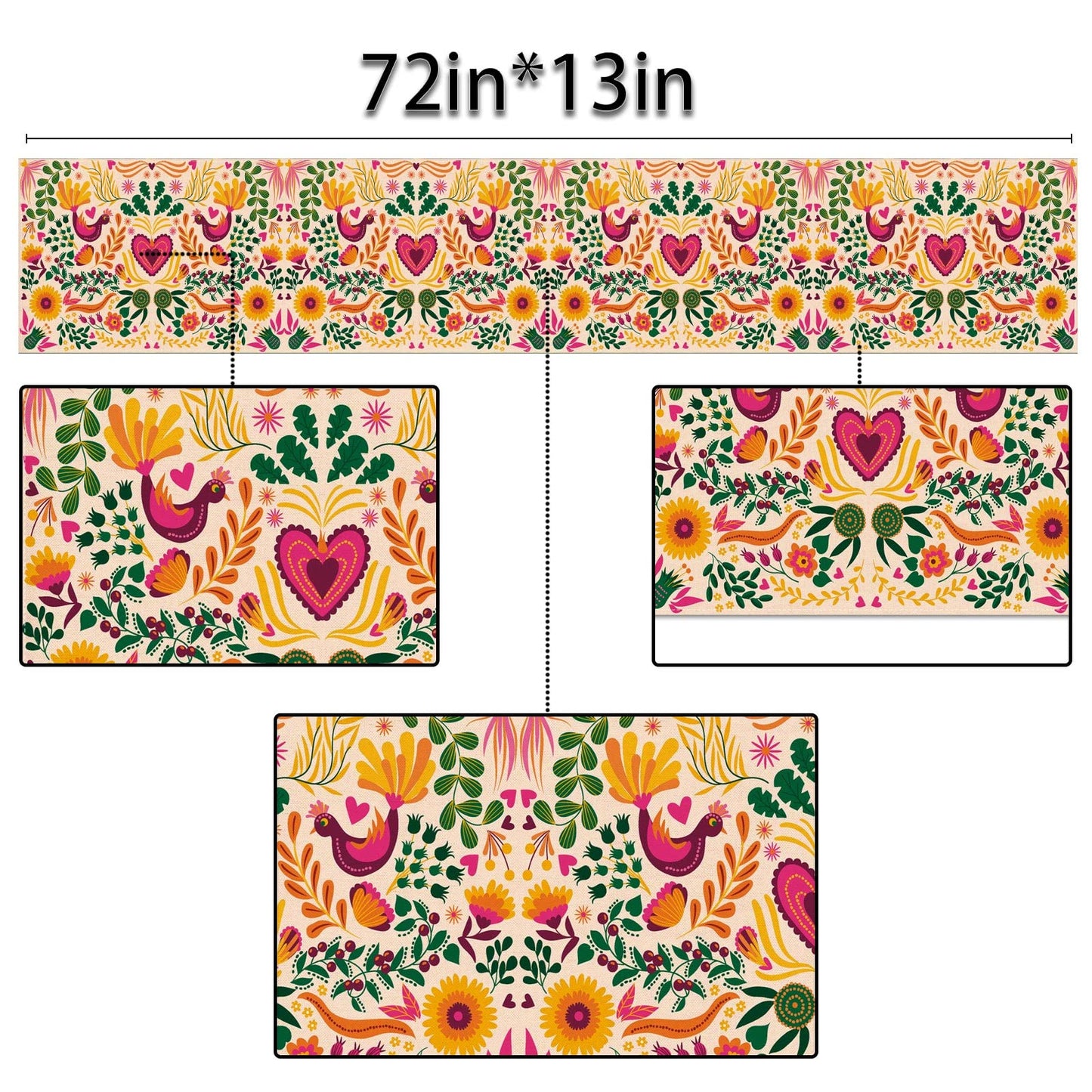 Sunwer Mexican Fiesta Table Runner Mexico Cinco De Mayo Party Decoration Dia De Los Muertos Supply Home Kitchen Dining Room Decor(13" x 72")