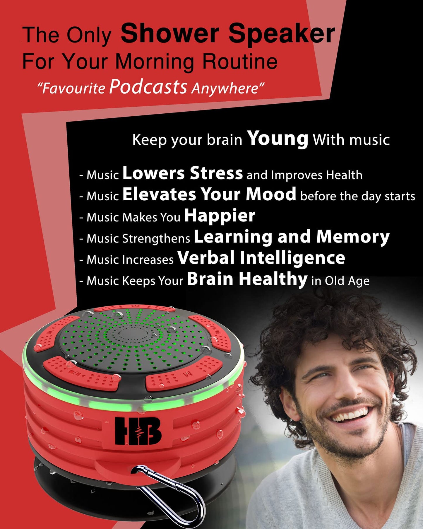 Bluetooth Shower Speaker Waterproof - Portable Shower Speakers Wireless, IPX7 Waterproof, Small, Mini Radio, Water Proof, Blue Tooth, for iPhone & Android, for Home, Outdoor & Bathroom