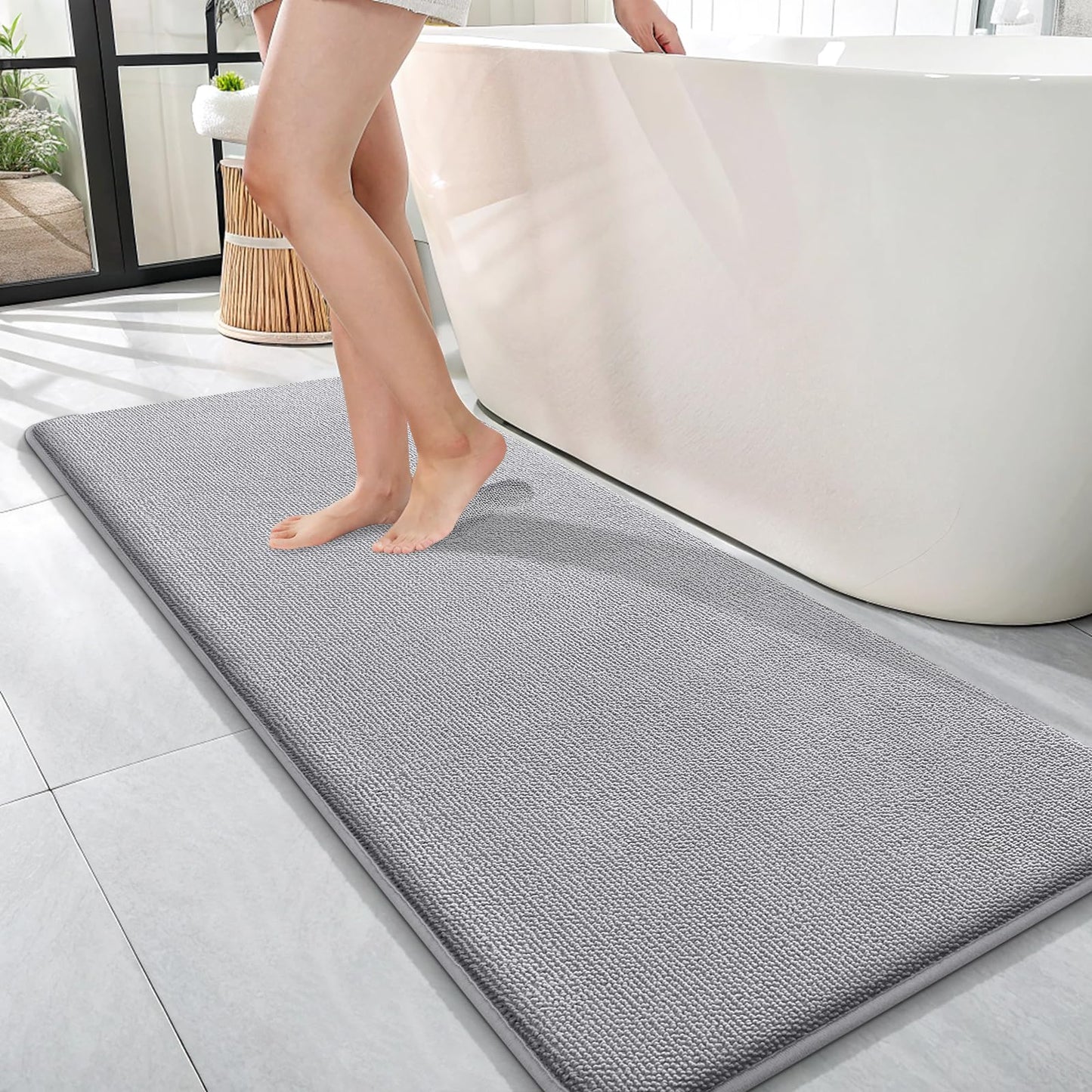 OLANLY Thick Memory Foam Bath Mat Rug 30x20, Extra Soft Absorbent Bathroom Rugs, Quick Dry Bath Mats, Non-Slip, Machine Washable Carpet for Bathroom, Tub and Shower, Home Decor Accessories, Grey